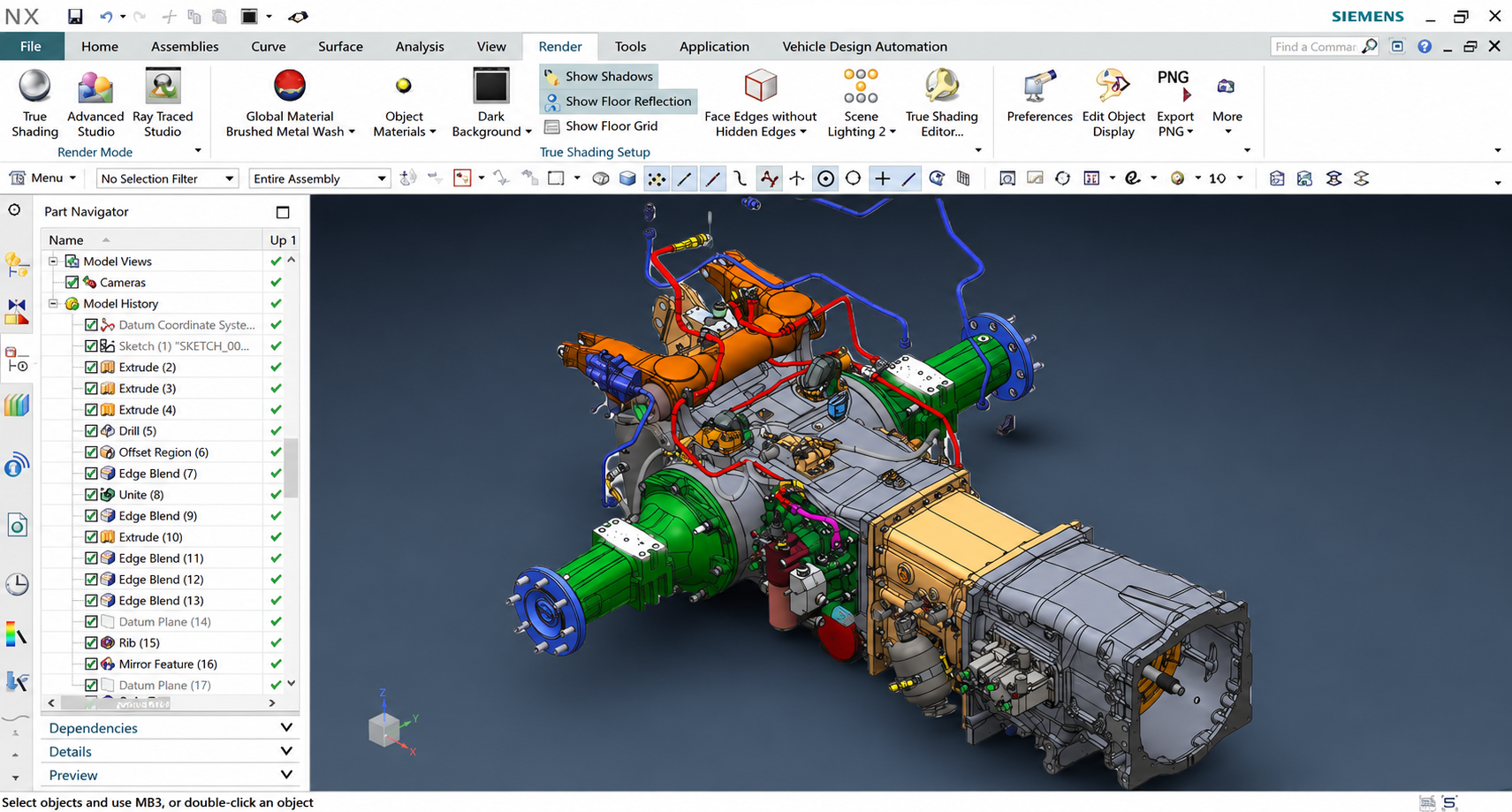 Montagem completa de transmissão G4 modelada no Siemens NX